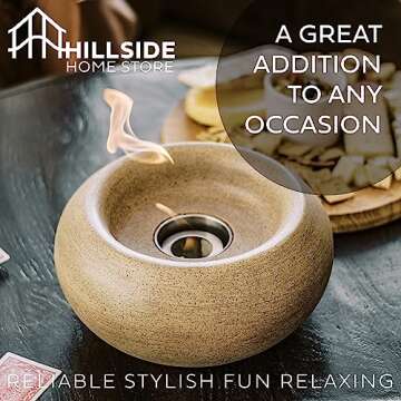 Hillside Home Store XL Portable Table Top Fire Pit - Durable, Concrete Indoor Fire Pit Tabletop, Smokeless Mini Fire Pit for Table, Fire Pit Bowl, Smores Maker - Black Pebble (Alabaster)