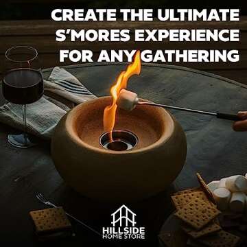 Hillside Home Store XL Portable Table Top Fire Pit - Durable, Concrete Indoor Fire Pit Tabletop, Smokeless Mini Fire Pit for Table, Fire Pit Bowl, Smores Maker - Black Pebble (Alabaster)