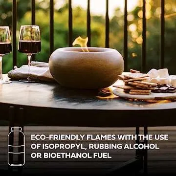 Hillside Home Store XL Portable Table Top Fire Pit - Durable, Concrete Indoor Fire Pit Tabletop, Smokeless Mini Fire Pit for Table, Fire Pit Bowl, Smores Maker - Black Pebble (Alabaster)