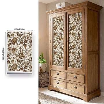 funlife Ash Gold Floral Wallpaper Peel and Stick, Rose Wallpaper Vintage, Textured PVC Monochrome Sk...