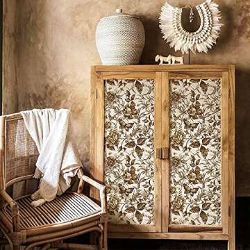 funlife Ash Gold Floral Wallpaper Peel and Stick, Rose Wallpaper Vintage, Textured PVC Monochrome Sketch Wall Mural Contact Paper, Wall Art Decor Sticker for Bedroom Living Room, 15.7" x 98.4"