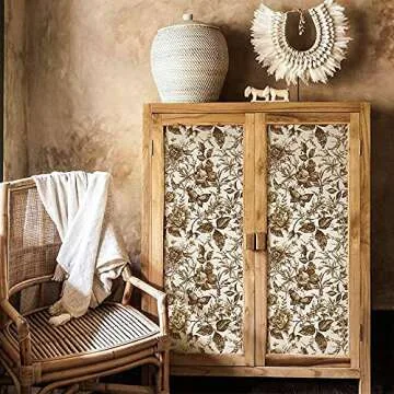 funlife Ash Gold Floral Wallpaper Peel and Stick, Rose Wallpaper Vintage, Textured PVC Monochrome Sketch Wall Mural Contact Paper, Wall Art Decor Sticker for Bedroom Living Room, 15.7" x 98.4"