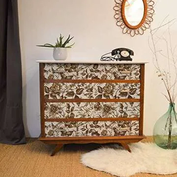 funlife Ash Gold Floral Wallpaper Peel and Stick, Rose Wallpaper Vintage, Textured PVC Monochrome Sketch Wall Mural Contact Paper, Wall Art Decor Sticker for Bedroom Living Room, 15.7" x 98.4"