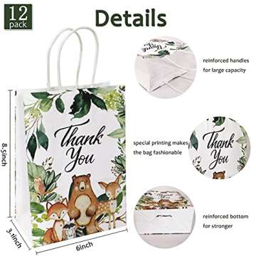 12Pcs Woodland Shower Party Bags with Handles Thank You Return Bags for Wild One Birthday Bags Wedding,Birthday Party Favors
