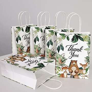12Pcs Woodland Shower Party Bags with Handles Thank You Return Bags for Wild One Birthday Bags Wedding,Birthday Party Favors