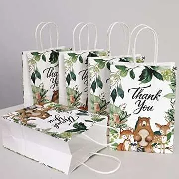 12Pcs Woodland Shower Party Bags with Handles Thank You Return Bags for Wild One Birthday Bags Wedding,Birthday Party Favors