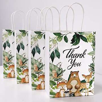 12Pcs Woodland Shower Party Bags with Handles Thank You Return Bags for Wild One Birthday Bags Wedding,Birthday Party Favors