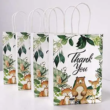 12Pcs Woodland Shower Party Bags with Handles Thank You Return Bags for Wild One Birthday Bags Wedding,Birthday Party Favors