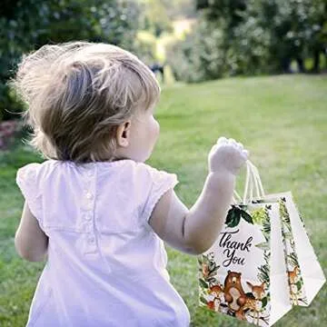 12Pcs Woodland Shower Party Bags with Handles Thank You Return Bags for Wild One Birthday Bags Wedding,Birthday Party Favors