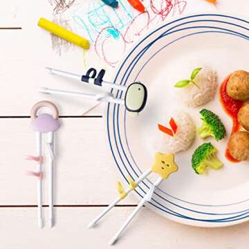 Training chopsticks for kids and beginners, 3 Pairs chopstick set with attachable learning chopstick helper