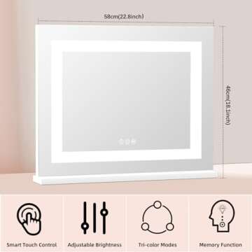 COOLJEEN Vanity Mirror with Lights, 23" x 18" LED Makeup Mirror, Lighted Makeup Mirror with 3 Color ...
