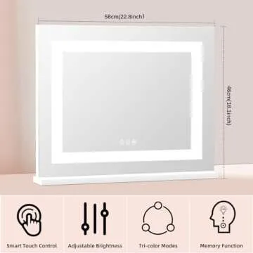 COOLJEEN Vanity Mirror with Lights, 23" x 18" LED Makeup Mirror, Lighted Makeup Mirror with 3 Color ...