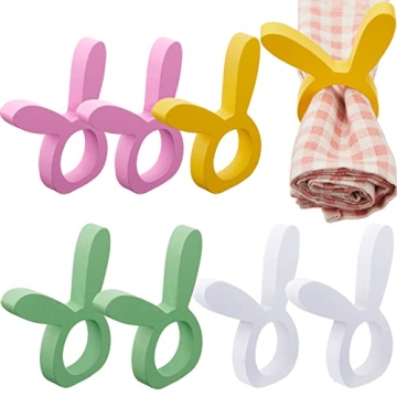8 Pieces Wooden Easter Bunny Rabbit Napkin Rings Wooden Dinner Easter Napkins Ring Table Dinner for ...