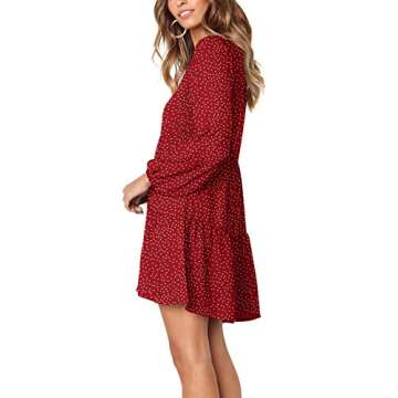 Amoretu Dresses for Women V Neck Loose Swing Polka Dot Tunic Dress, Spring, Summer, 2025 (Red, M)
