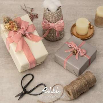 Ribbli Rose Gold Velvet Ribbon 5/8 Inches Continuous10 Yard Spool Dusty Pink Christmas Ribbon for Gift Wrapping Crafts Home Decor