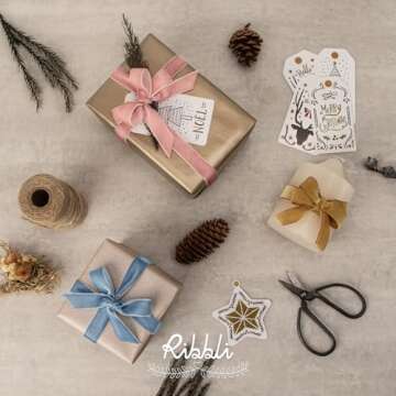 Ribbli Rose Gold Velvet Ribbon 5/8 Inches Continuous10 Yard Spool Dusty Pink Christmas Ribbon for Gift Wrapping Crafts Home Decor