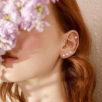 Opal Star Stud Earrings 925 Sterling Silver Hypoallergenic Star Earrings Tiny Small Earrings Mother`...