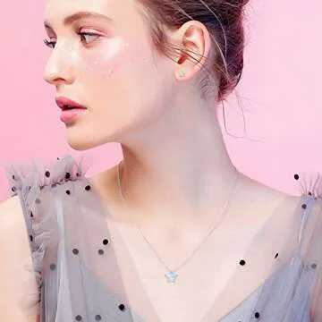 Opal Star Stud Earrings 925 Sterling Silver Hypoallergenic Star Earrings Tiny Small Earrings Mother`s Day Gifts for Women Sterling Silver Minimalist Jewelry for Sensitive Ears