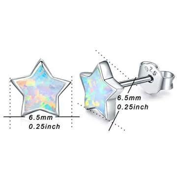 Opal Star Stud Earrings 925 Sterling Silver Hypoallergenic Star Earrings Tiny Small Earrings Mother`s Day Gifts for Women Sterling Silver Minimalist Jewelry for Sensitive Ears