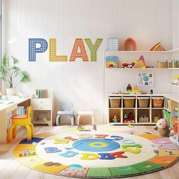Play Sign for Playroom Wall Decor Wooden Playroom Sign 12 Inch Large Rattan Letters for Play Room Wall Decor Boho Nursery Wood Word Sign for Toddler Girls Boys Kids Bedroom Decorations