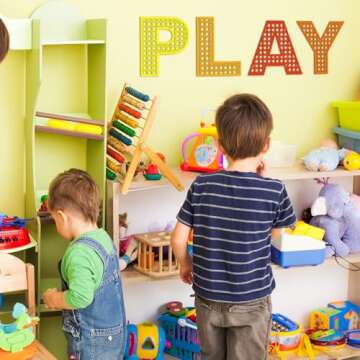 Play Sign for Playroom Wall Decor Wooden Playroom Sign 12 Inch Large Rattan Letters for Play Room Wall Decor Boho Nursery Wood Word Sign for Toddler Girls Boys Kids Bedroom Decorations