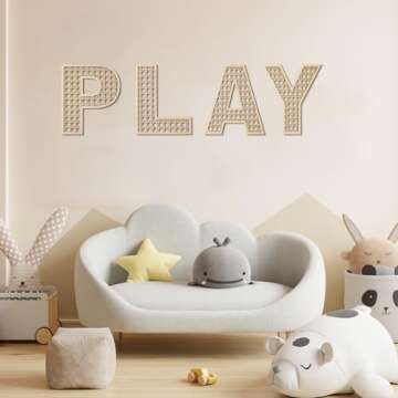 Play Sign for Playroom Wall Decor Wooden Playroom Sign 12 Inch Large Rattan Letters for Play Room Wall Decor Boho Nursery Wood Word Sign for Toddler Girls Boys Kids Bedroom Decorations