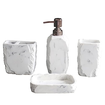 Hymmah Marble Bathroom Accessories Set,Marble Design Toothbrush Holder,Farmhouse Bathroom Decor,4 Pc...
