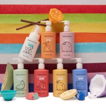 Dabble & Dollop Rainbow of Bubbles, Natural Bath, Body Wash, Shampoo & Conditioner for Kids, USA-Made, Paraben & Sulfate Free, Vegan, Gluten-Free, Tear-Free, (Set of 7)