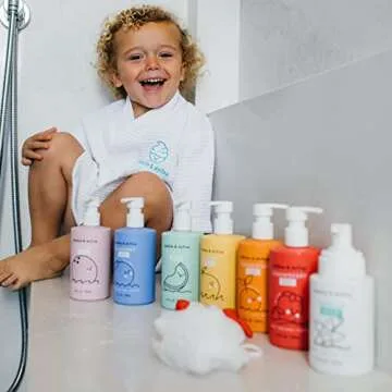 Dabble & Dollop Rainbow of Bubbles, Natural Bath, Body Wash, Shampoo & Conditioner for Kids, USA-Made, Paraben & Sulfate Free, Vegan, Gluten-Free, Tear-Free, (Set of 7)