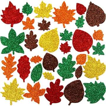 Leaf Glitter Stickers Fall Maple Leaf Foam Sticker for Autumn Thanksgiving Halloween Party Craft 500...