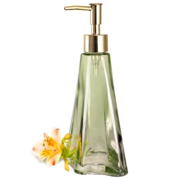 EMPO Vintage Elegant Glass Soap Dispenser, Liquid Soap/Sanitizer/Shampoo Bottle with Golden ABS Pump...