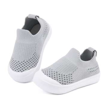 Baby Walking Shoes First Boy Girl Walker Infant Sock Tennis Mesh Sneakers Breathable 6 9 12 18 24 Months Grey Size 12-18 Months Infant