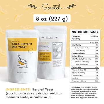 Scratch Gold Yeast - Instant Dry Yeast for a Rapid Rise - Add Straight to Dry Mix - Perfect for Making Bread, Bread Machines, Pizza Dough, Crusts & More - (Gold 8oz) (1 Packet)