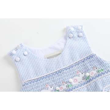 Charming Lil Cactus Blue Shortall with Bunny Design