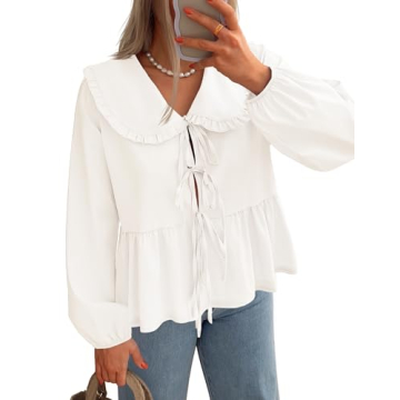 ZESICA Stylish Tie Front Peplum Top for Women