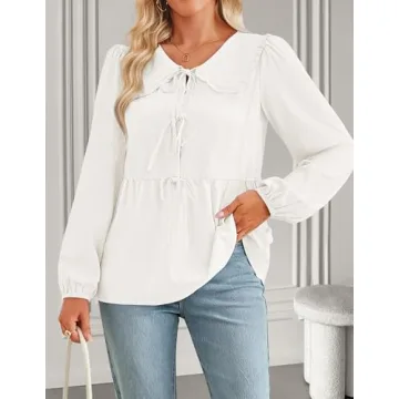 ZESICA Stylish Tie Front Peplum Top for Women