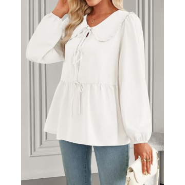 ZESICA Stylish Tie Front Peplum Top for Women