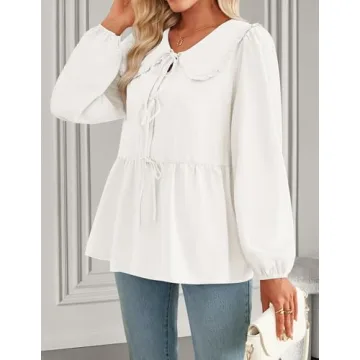 ZESICA Stylish Tie Front Peplum Top for Women