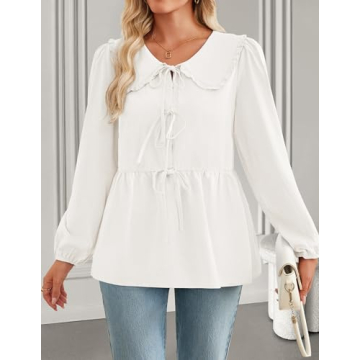 ZESICA Stylish Tie Front Peplum Top for Women