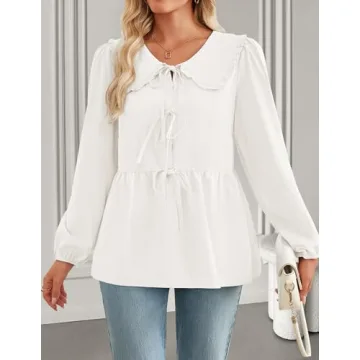 ZESICA Stylish Tie Front Peplum Top for Women