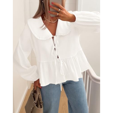 ZESICA Stylish Tie Front Peplum Top for Women