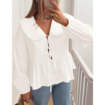 ZESICA Stylish Tie Front Peplum Top for Women