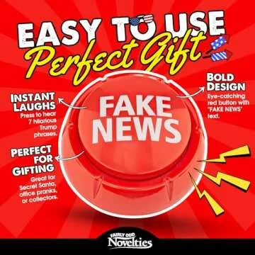 Fairly Odd Novelties Trumped Up Fake News Button - 7 Hilarious Donald Trump Sayings for Political Humor - Red, A Must-Have for Parties and Office Fun!