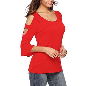 Florboom Women's Trendy Cold Shoulder T-Shirt - Casual & Stylish in Red