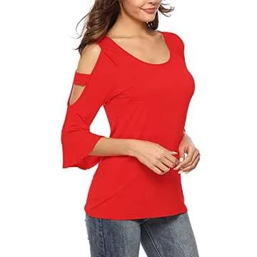 Florboom Women's Trendy Cold Shoulder T-Shirt - Casual & Stylish in Red
