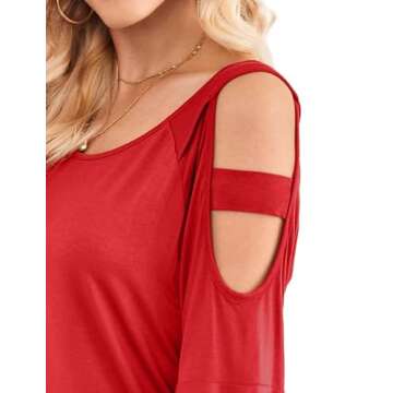 Florboom Womens Casual Cold Shoulder T Shirts Red