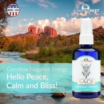 JUNIPERMIST White Sage Smudge Spray (4 Fl Oz) - for Cleansing Negative Energy - Sage Spray Alternative to Incense Sticks - Sustainably Made in USA with Pure Essential Oils and Real Crystals