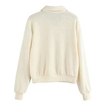 ZAFUL Women's Half Button Drop Shoulder Pocket Pullover Knitted Crop Sweater Jumper Tops White