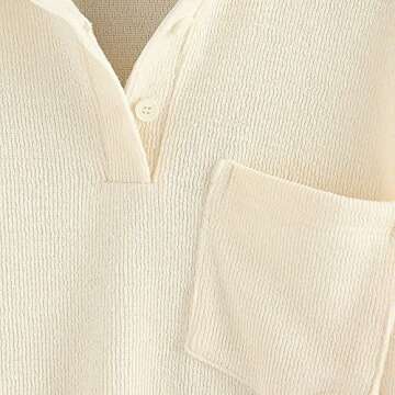 ZAFUL Women's Half Button Drop Shoulder Pocket Pullover Knitted Crop Sweater Jumper Tops White