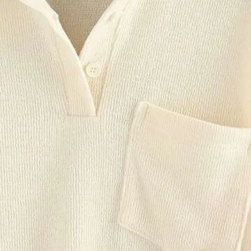 ZAFUL Women's Half Button Drop Shoulder Pocket Pullover Knitted Crop Sweater Jumper Tops White